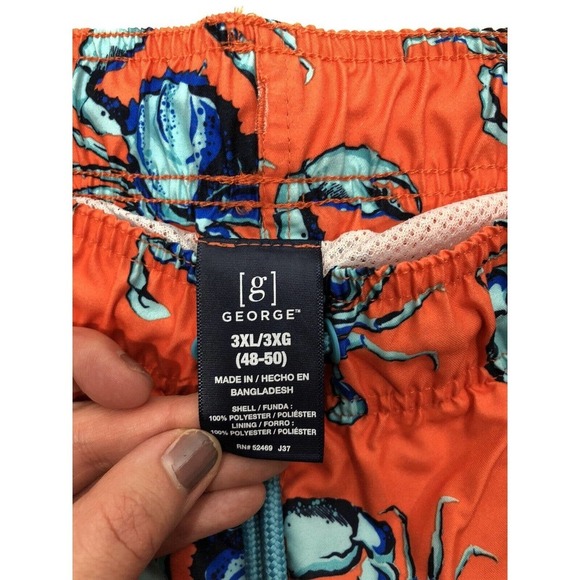 George Swim Trunks 3XL Orange Blue Crab Print Summer Fun NEW Mens Shorts - Picture 6 of 8